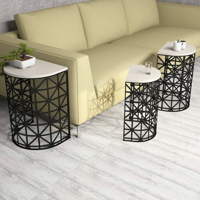 Hanah Home Stil Metal Ferforje - Cream Juego de 3 Mesas Nido Hanah Home Stil Metal Ferforje - Cream Juego de 3 Mesas Nido